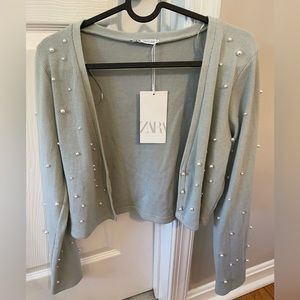 Zara Size Large pearl cropped sweater
